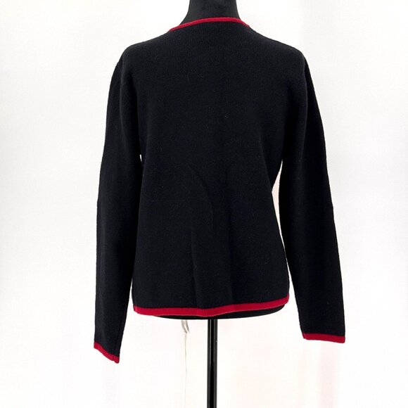 Charter Club Christmas Sweater Womens MP Lambswool Black Holly Embroidery‎ Zip - Picture 7 of 7